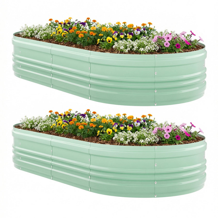 WORKPRO 2PK 8x4x1ft Outdoor Galvanized Raised Garden Bed, Easy Assembly Planter Raised Beds for Vegetable, Flowers, Herbs, Green