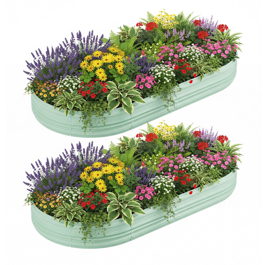 WORKPRO 2PK 8x4x1ft Outdoor Galvanized Raised Garden Bed, Easy Assembly Planter Raised Beds for Vegetable, Flowers, Herbs, Green