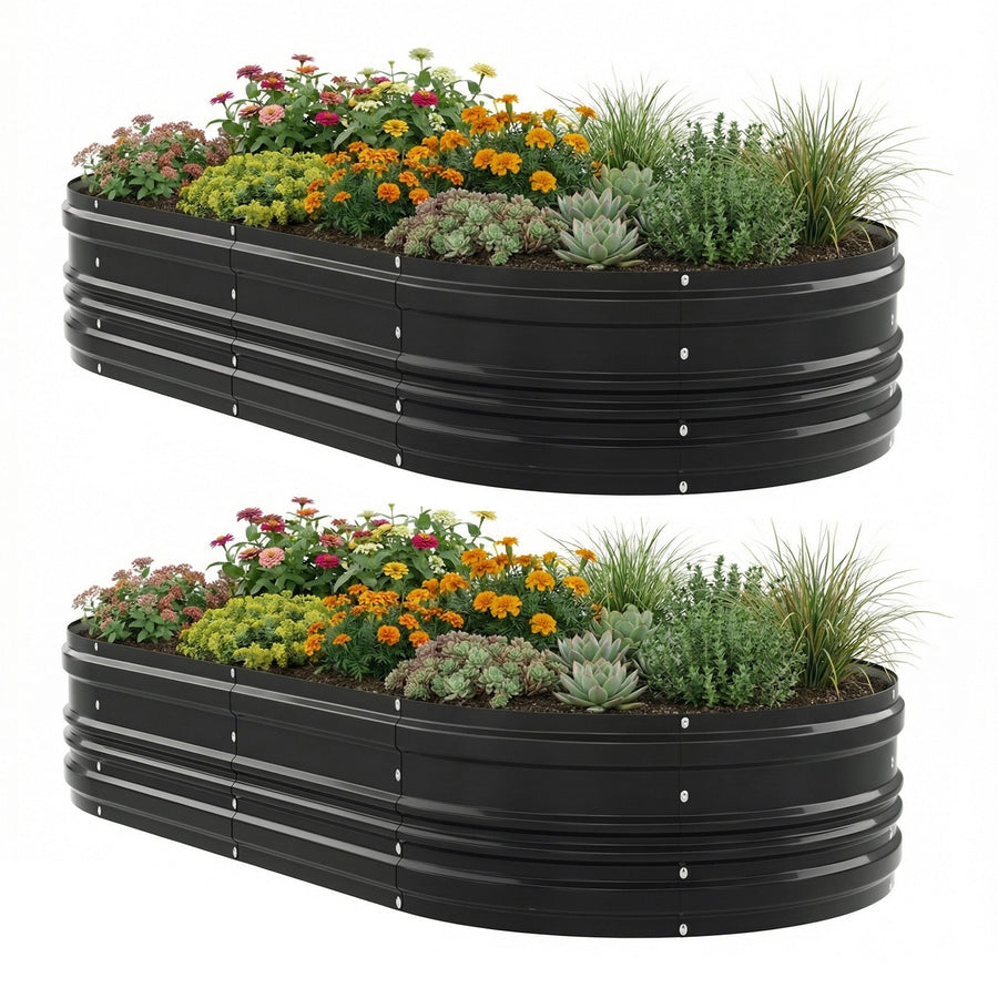 WORKPRO 2PK 8x4x1ft Outdoor Galvanized Raised Garden Bed, Easy Assembly Planter Raised Beds for Vegetable, Flowers, Herbs, Black