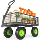 WORKPRO Large Heavy Duty Garden Cart 770 lb, 2-in-1 Convertible Utility Wagon with Removable Sides, 180° Tow Handle for ATV or Lawn Tractor, 270° Steering, Extra Large Yard Cart with All Terrain Tires