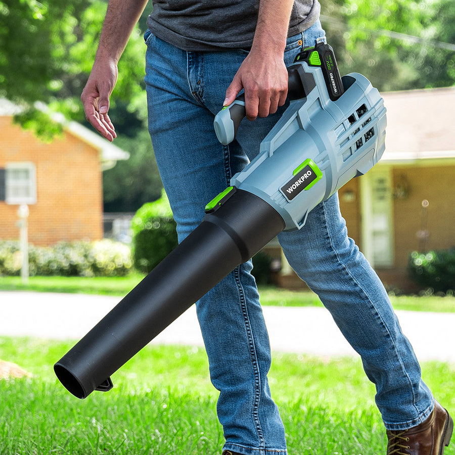 WORKPRO 20V Cordless Leaf Blower with 5 Adjustable Speeds 4.0Ah Larger Capacity Battery and Quick Charger Included