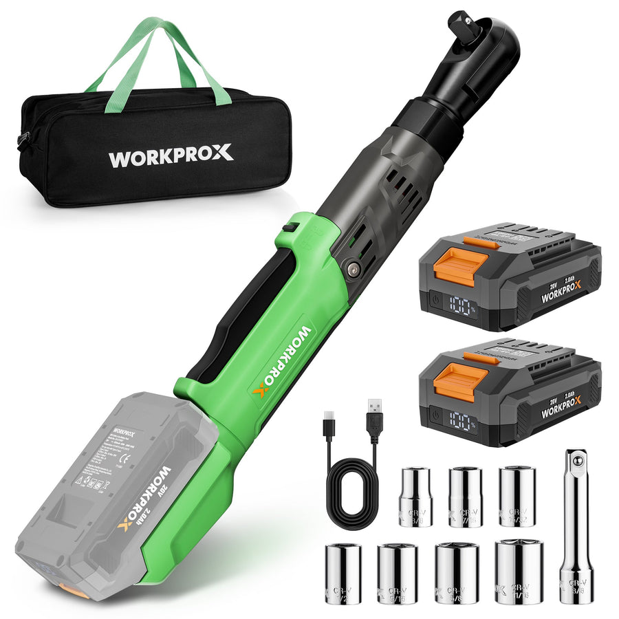 WORKPROX 20V Cordless Ratchet Wrench Kit, 3/8" Sockets, 74Ft-lbs, 250RPM, 2 Batteries