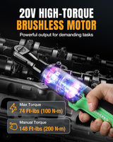 WORKPROX 20V Cordless Ratchet Wrench Kit, 1/2" Sockets, 74Ft-lbs, 250RPM, 2 Batteries