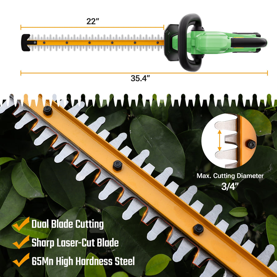 WORKPROX 20V Cordless Hedge Trimmer, 22" Dual-Action Blade, 3/4" Cutting Capacity