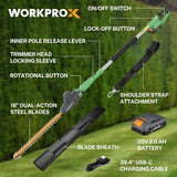 WORKPROX 20V Cordless Pole Hedge Trimmer, 9.2-Feet Reach, 11 Rotating Head