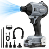 WORKPROX Compressed Air Duster 20V Max, 4-Speed Brushless Air Blower, Black | Powerful Electric Air Duster Rechargeable with 3 Nozzles and LED for PC, Keyboards, Car, Mattress Inflating, Home and Outdoor