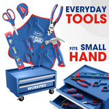 WORKPRO Beginner Kids Tool Set with 12 Inch Steel Tool Case on Wheels, Blue