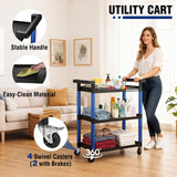 WORKPRO 3-Tier Service Utility Cart, 400LBS Plastic Rolling Cart with Handles & Lockable Wheels, Heavy Duty Storage Cart for Restaurant, Kitchen, Office, Garage, Warehouse