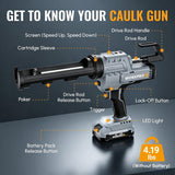 WORKPROX 20V 10OZ Cordless Caulking Gun with Battery, 6 Adjustable Speeds | Max 5500N Force, Flow:0.5–7.5 mm/s, Max Runtime 170 min, Anti-Drip Technology, Auto Retract for Filling, Sealing Narrow Gaps