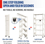 WORKPRO 5-Tier Folding Shelf, No-Assembly Metal Storage Rack with Wheels, 750 lbs Capacity (with Leveling Feet), Collapsible Shelving Unit for Kitchen, Pantry, Closet & Craft Shows - White