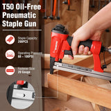 WORKPRO Pneumatic 20 Gauge Staple Gun, Oil-Free T50 Upholstery Stapler with 1260pcs 1/4" to 5/8" Staples, Extended Magazine, 200-count Staple Capacity, for Carpentry, Woodworking and DIY Projects