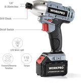 WORKPRO Cordless Drill Driver/Impact 20V Lithium Combo Kit(1.5Ah),1 Battery,Charger and Storage Bag Included