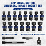 WORKPRO 19-Piece 3/8＂ Dr. Universal Impact Socket Set, Metric