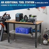 WORKPRO 48"×22" Adjustable Workbench 1500 LBS Load Capacity Hardwood Worktable with Power Outlets, Leveling Foot