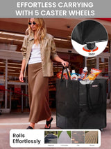 WORKPRO Large Rolling Grocery Bag, 36-Gallon Tote with 5 Wheels, 110 lbs Capacity, Dual Carry, Wide Zipper & Extra Storage for Shopping, Laundry & Moving
