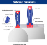 WORKPRO Drywall Tools, Stainless Steel Putty Knife Taping Knife 8 in 1 Painting Scraper with Mud Pan, Spackle Knife Set for Drywall Repairing, Paint Scraping and Wallpaper Removing