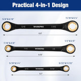WORKPRO 3-Piece 4-in-1 Reversible Ratcheting Wrench Set, 12 Sizes in 3 Wrenches (1/4"-3/4"), SAE, Anti-Slip, Double Box End, 72-Tooth, CR-V, 6-Point, with Storage Bag - for Repair & Maintenance