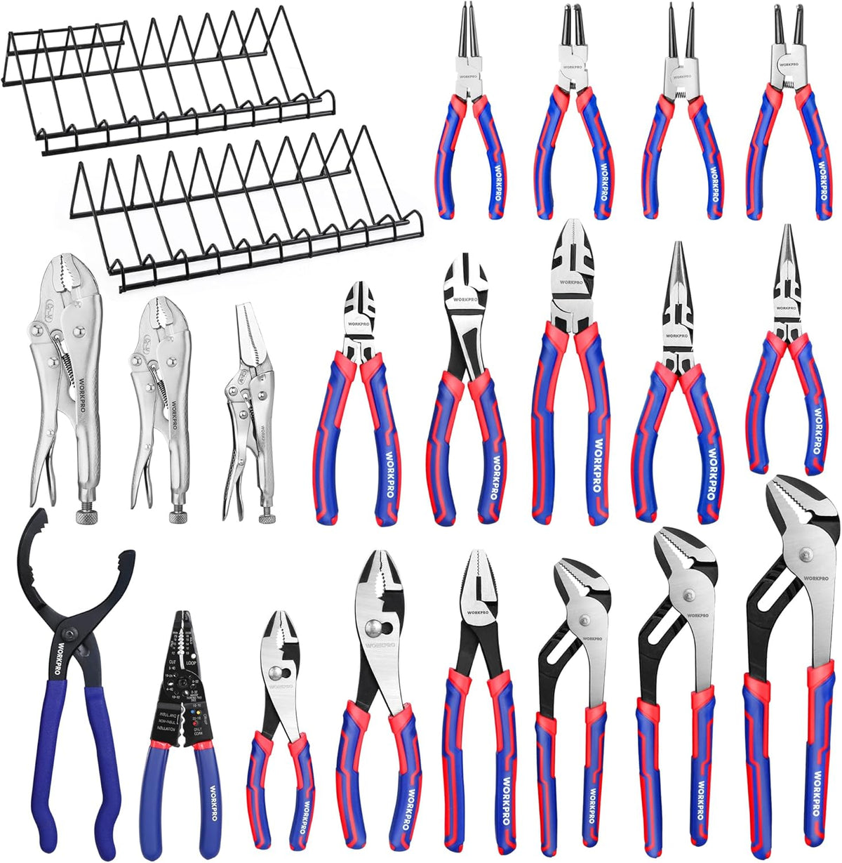WORKPRO Pliers Set, 20-Piece Pliers Set with 2-pack Organizer Rack | Channel Locks Plier and Vise Grip Plier Assortment