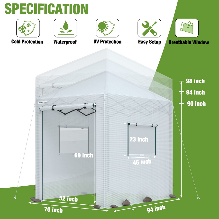 WORKPRO 8'x 6' Portable Walk-in Greenhouse