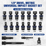 WORKPRO 18-Piece 1/2" Dr. Universal Impact Socket Set, Metric