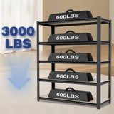 WORKPRO 5-Tier Black Shelving with Board, 48"W x 24"D x 72"H, 3000LBS Load | Adjustable, Heavy Duty, 3000lbs, Boltless Shelving for Kitchen, Living Room, Garage