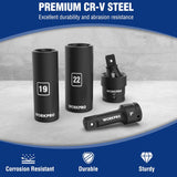 WORKPRO 20-Piece 1/2" Drive Deep Impact Socket Set, 6-Point, Cr-V Steel, 10-27mm, Universal Joint, Adapter and Extension Bar, Metric