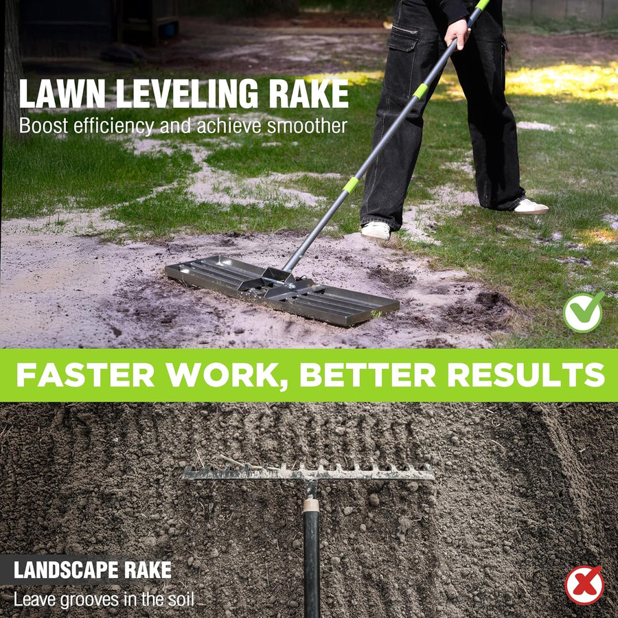 WORKPRO Lawn Leveling Rake, 30” x 10” Rake with 6FT Adjustable Handle | Heavy Duty Leveling Rake with Premium Stainless Steel & No-Slip Grip for Garden, Backyard, Golf Course, Farm, Pasture