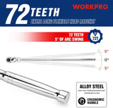 WORKPRO 1/2 inch Drive Extra Long Flex Head Ratchet, 24 Inch Long CR-V Steel Ratchet Handle with Chromium Plating, CR-MO Head, Quick Release Reversible Design, 72-Tooth