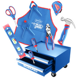 WORKPRO Beginner Kids Tool Set with 12 Inch Steel Tool Case on Wheels, Blue