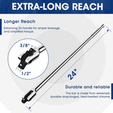 WORKPRO Dual Drive Breaker Bar, 3/8" & 1/2" Drive, Heavy Duty Breaker Bars, 24-inch Length with 360° Rotatable Head, Spring-loaded Detent Ball, Chrome Vanadium Steel Made