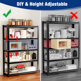 WORKPRO 5-Tier Black Shelving with Board, 48"W x 24"D x 72"H, 3000LBS Load | Adjustable, Heavy Duty, 3000lbs, Boltless Shelving for Kitchen, Living Room, Garage