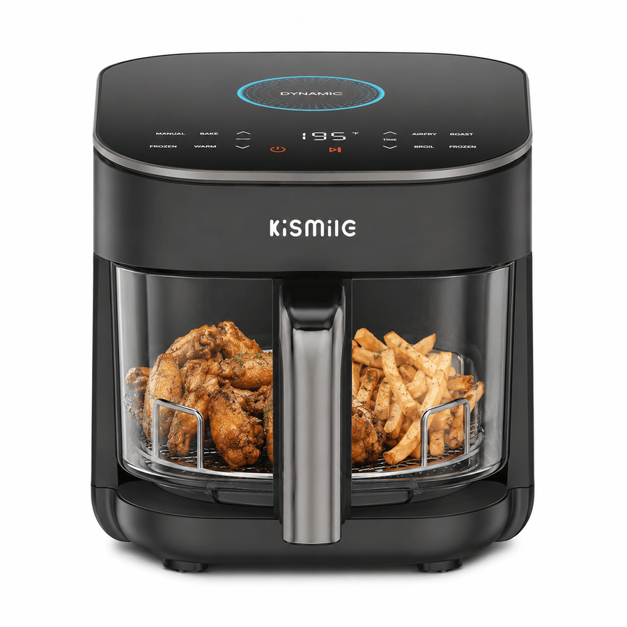 Kismile 8-in-1 AeroLucen 5 QT Glass Air Fryer with Clear Borosilicate Glass Basket AF9310