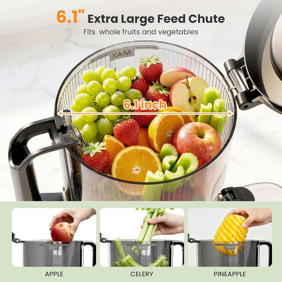 Kismile Cold Press Juicer with 6.1" Extra Large Feed Chute JU27922-STEEL