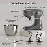 Kismile Stand Mixer, 5.5-Quart Electric Mixer with 12 Speeds CF3715